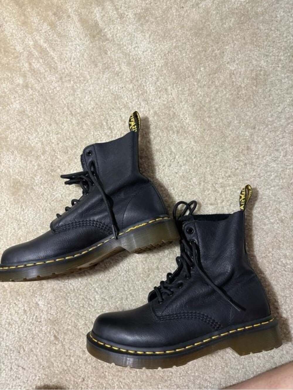 Dr. Martens Black Leather Lace-Up Boots with Yellow Stitching - Picture 5 of 9